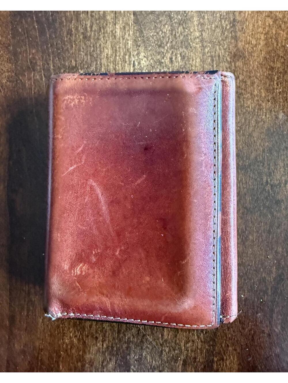 Bosca Brown Leather Trifold Wallet with ID Window
